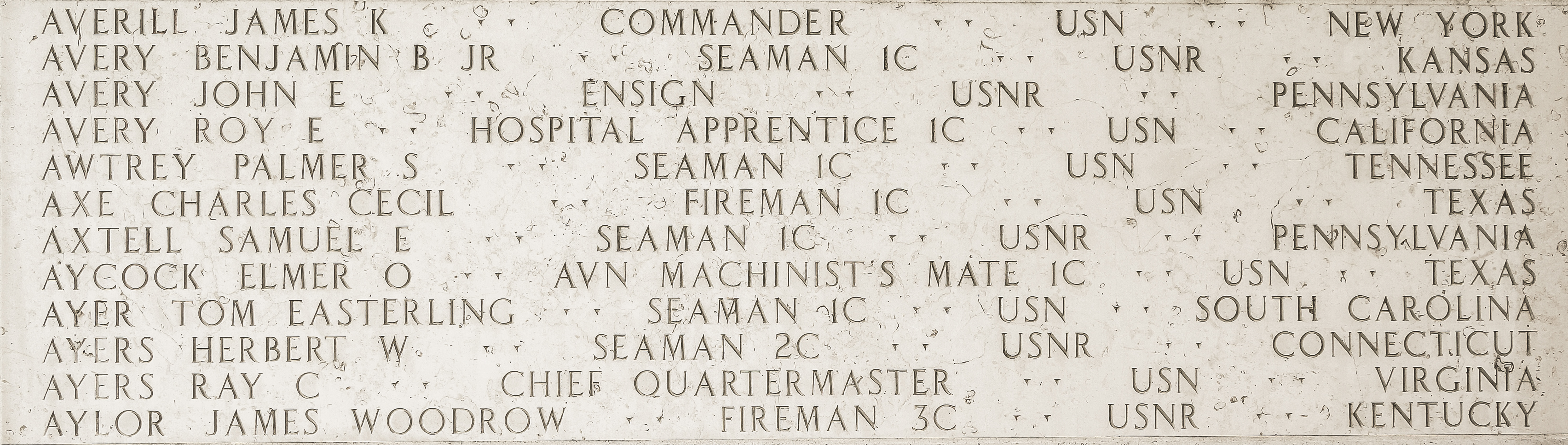 James Woodrow Aylor, Fireman Third Class